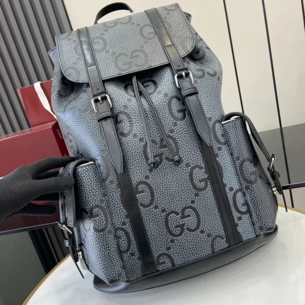 GG jumbo large backpack in grey and black GG leather - Image 7