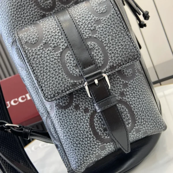 GG jumbo large backpack in grey and black GG leather - Image 8