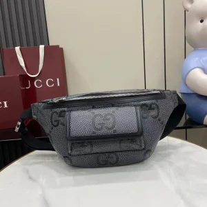 GG jumbo large belt bag in grey and black GG leather