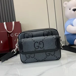 GG jumbo small crossbody bag in grey and black GG leather