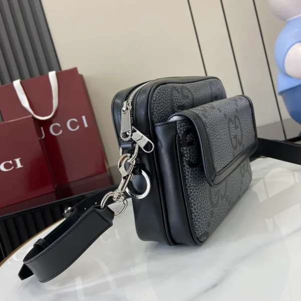 GG jumbo small crossbody bag in grey and black GG leather - Image 4