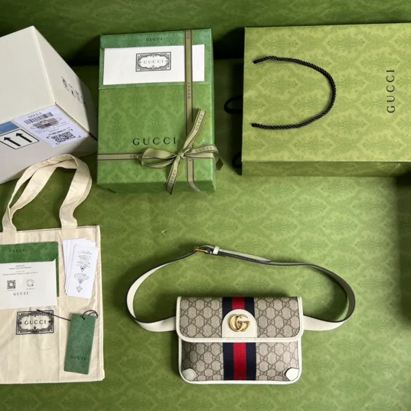 Gucci Brown GG Supreme Ophidia Belt Bag White Beige Leather Cloth - Image 2