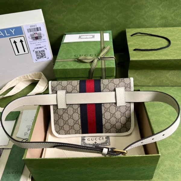 Gucci Brown GG Supreme Ophidia Belt Bag White Beige Leather Cloth - Image 4