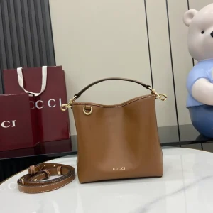 Gucci GG Emblem Mini Bucket Bag Brown