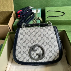 Gucci Navy Blue/Beige GG Supreme Canvas and Leather