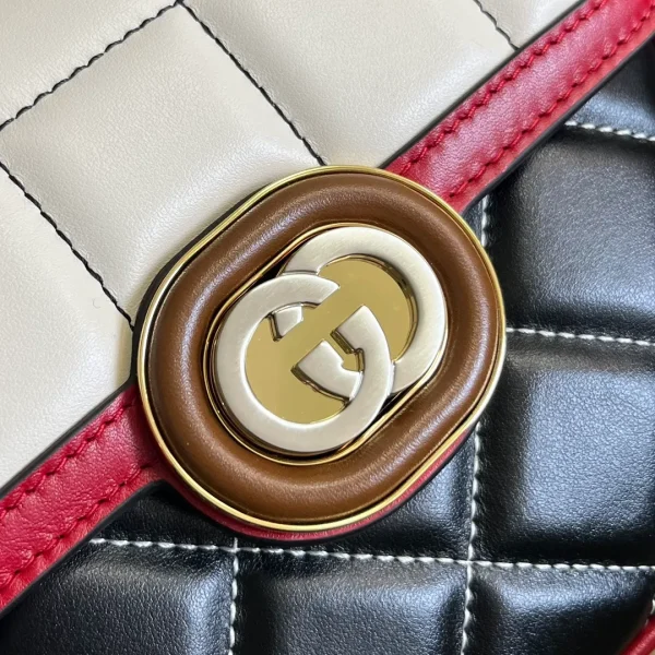 Gucci Women GG Deco Mini Shoulder Bag Black White Quilted Leather Interlocking - Image 7