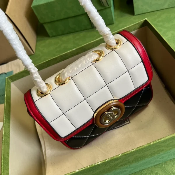 Gucci Women GG Deco Mini Shoulder Bag Black White Quilted Leather Interlocking - Image 8