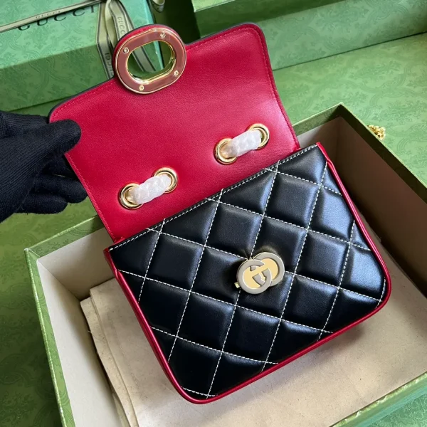 Gucci Women GG Deco Mini Shoulder Bag Black White Quilted Leather Interlocking - Image 9