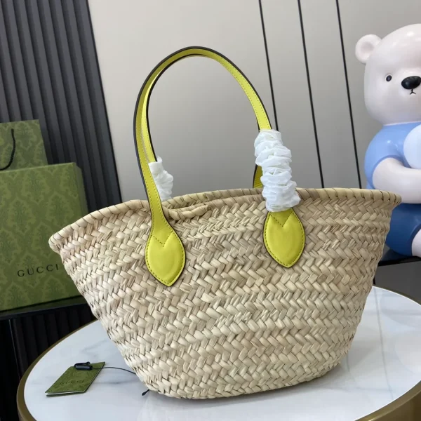 Mini straw tote with Gucci logo in natural woven straw - Image 6