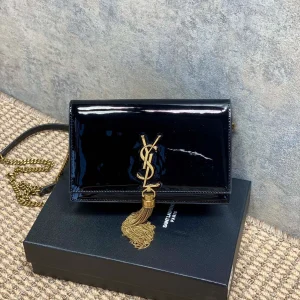 Saint Laurent Black Patent Leather Small Kate Tassel Crossbody Bag