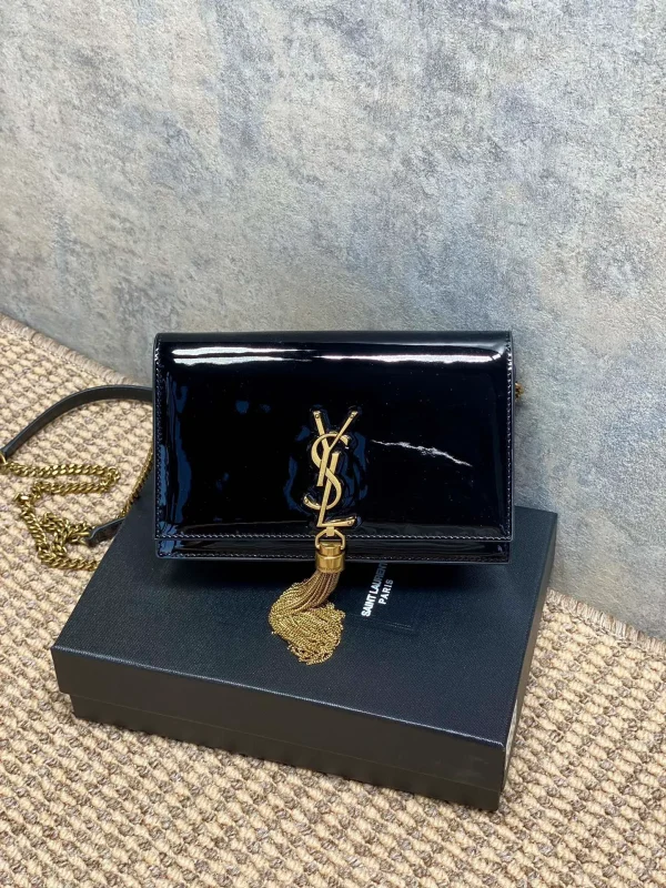 Saint Laurent Black Patent Leather Small Kate Tassel Crossbody Bag