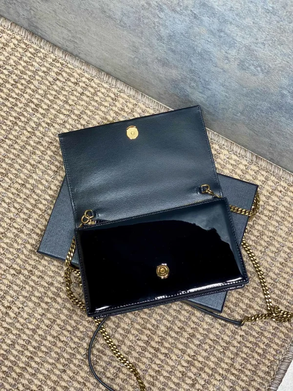 Saint Laurent Kate Tassel Chain Croc Embossed Shoulder Bag Black - Image 7