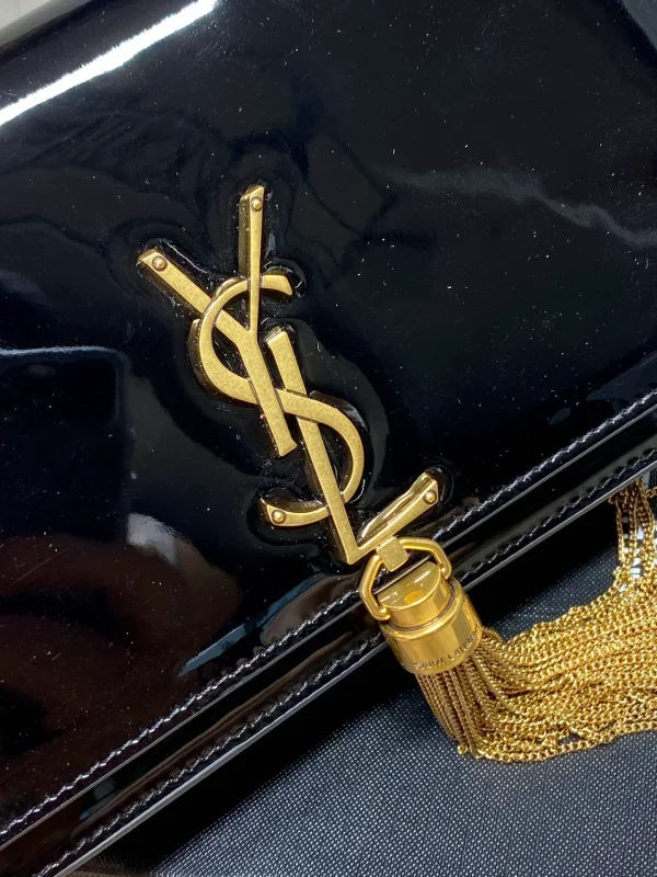 Saint Laurent Kate Tassel Chain Croc Embossed Shoulder Bag Black - Image 8