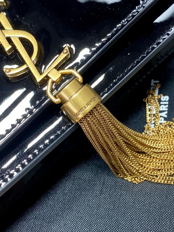 Saint Laurent Kate Tassel Chain Croc Embossed Shoulder Bag Black - Image 9