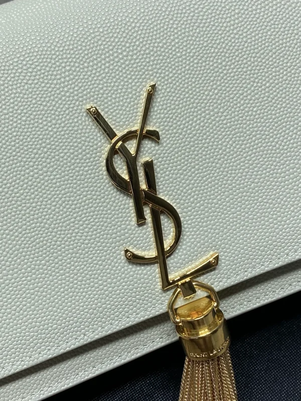 Saint Laurent Kate Shoulder Bag White in Leather with Gold - Image 6