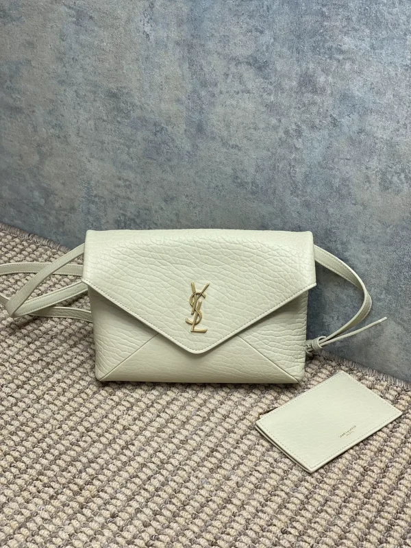 Saint Laurent Small Leather Clutch in White