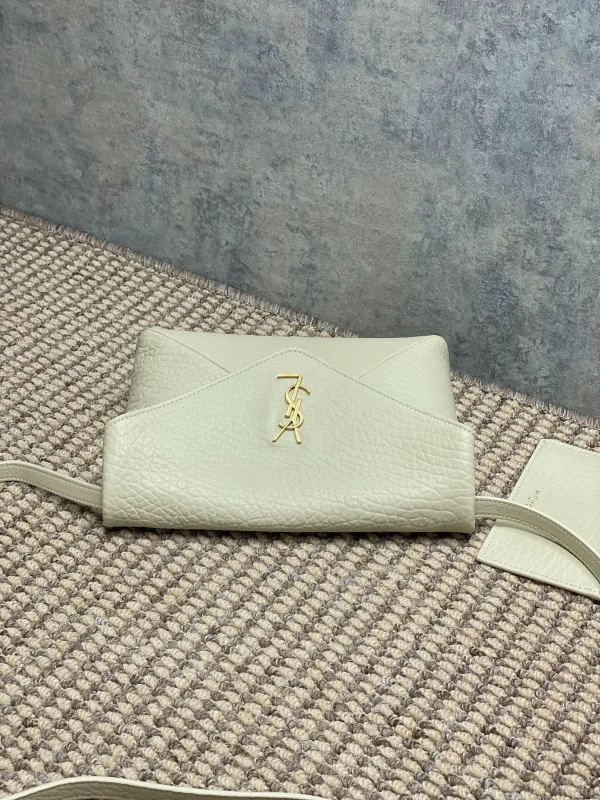 Saint Laurent Small Leather Clutch in White - Image 4