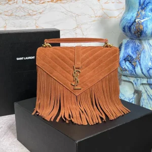 Replica Saint Laurent Chevron Quilted Suede Fringe College Shoulder Bag