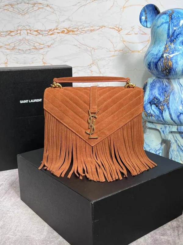 Replica Saint Laurent Chevron Quilted Suede Fringe College Shoulder Bag