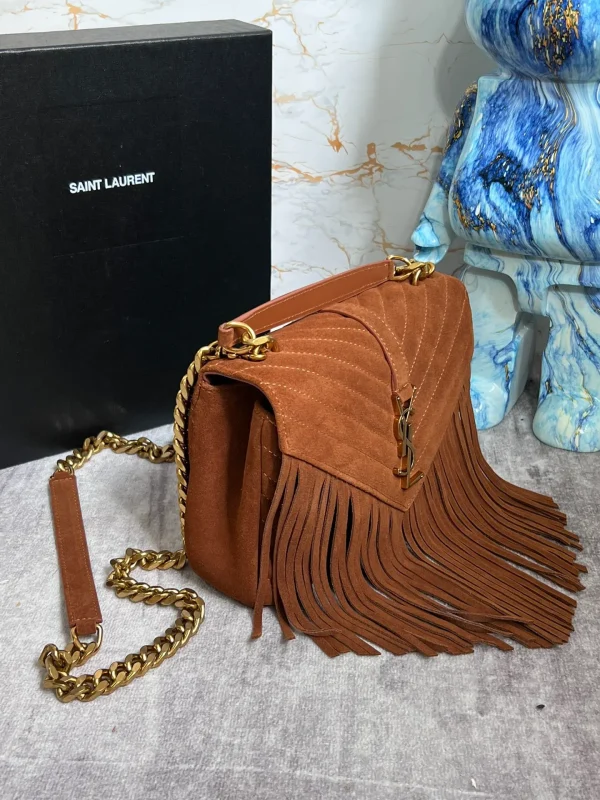 Replica Saint Laurent Chevron Quilted Suede Fringe College Shoulder Bag - Image 4