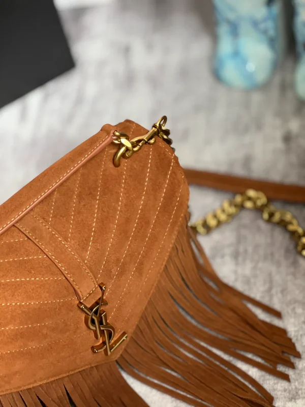 Replica Saint Laurent Chevron Quilted Suede Fringe College Shoulder Bag - Image 5