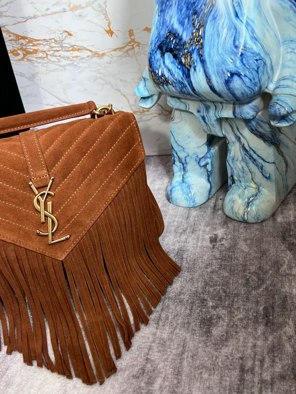 Replica Saint Laurent Chevron Quilted Suede Fringe College Shoulder Bag - Image 6