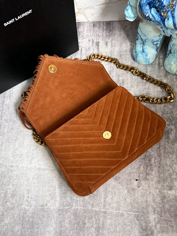 Replica Saint Laurent Chevron Quilted Suede Fringe College Shoulder Bag - Image 9