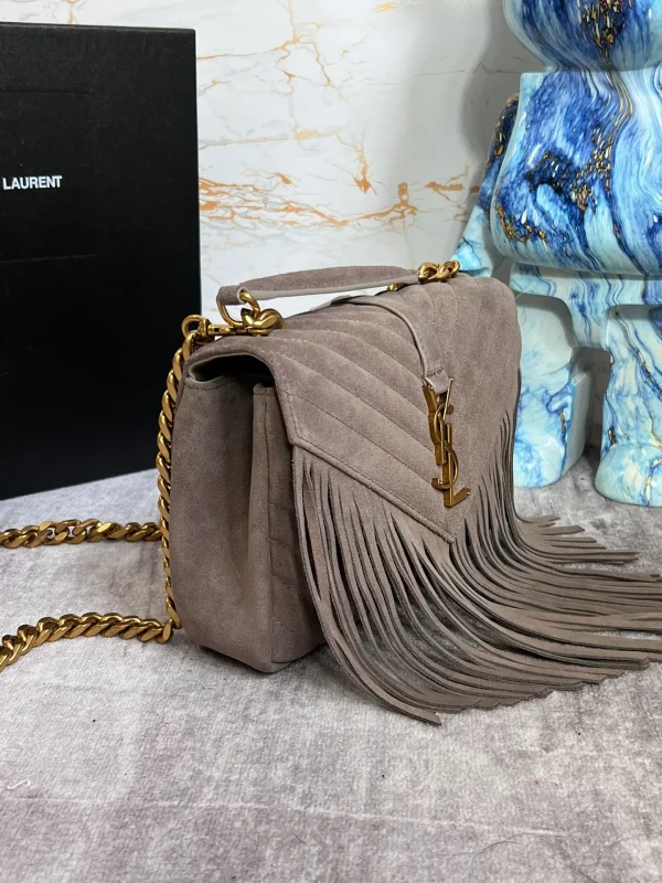 SAINT LAURENT College YSL Fringed Quilted-Suede Cross Body Bag - Image 5