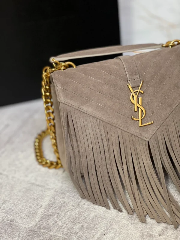 SAINT LAURENT College YSL Fringed Quilted-Suede Cross Body Bag - Image 7