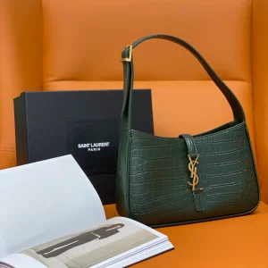 Saint Laurent Green Croc Embossed Leather Medium Sunset Shoulder Bag