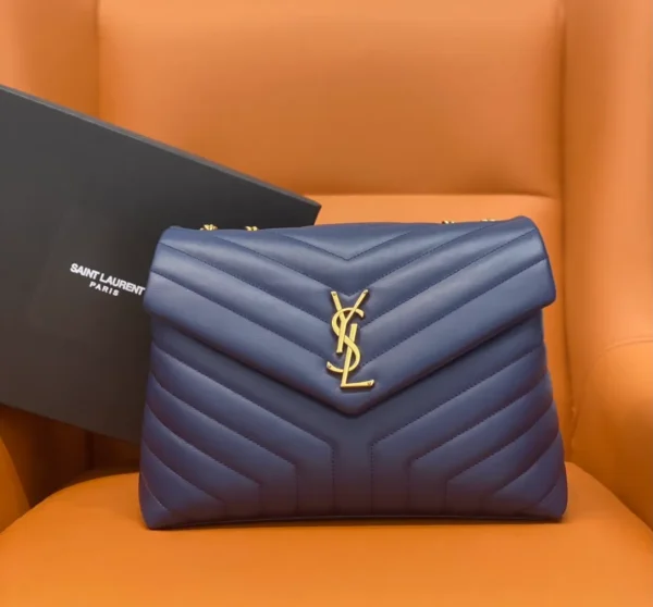 Saint Laurent Navy Leather Large LouLou Crossbody