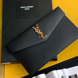 Saint Laurent Uptown Pouch Grain de Poudre Black in Calfskin Leather with Gold-tone