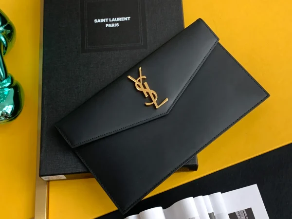 Saint Laurent Uptown Pouch Grain de Poudre Black in Calfskin Leather with Gold-tone