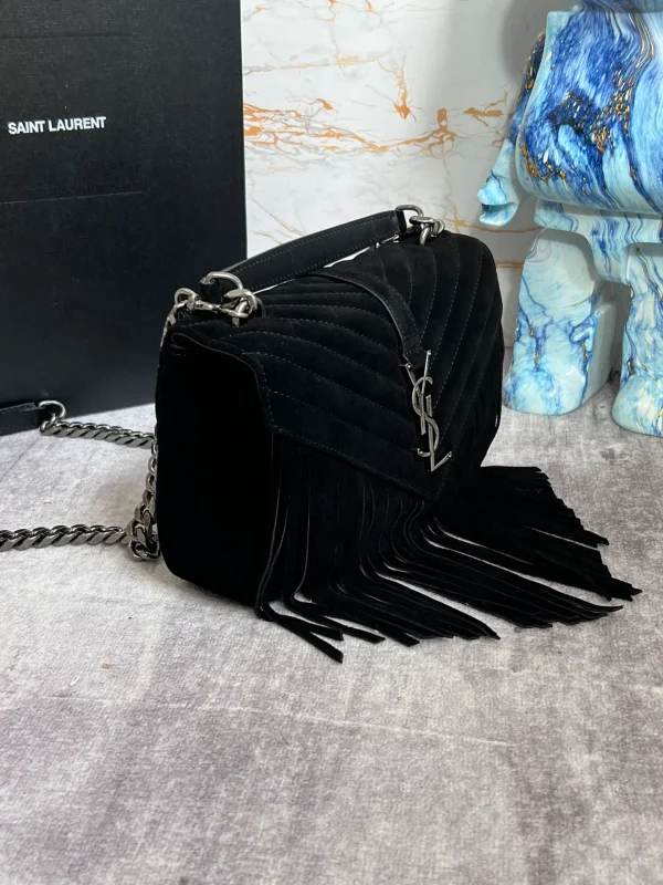YSL College Medium Chain Bag In Light Suede With Fringes - Image 5