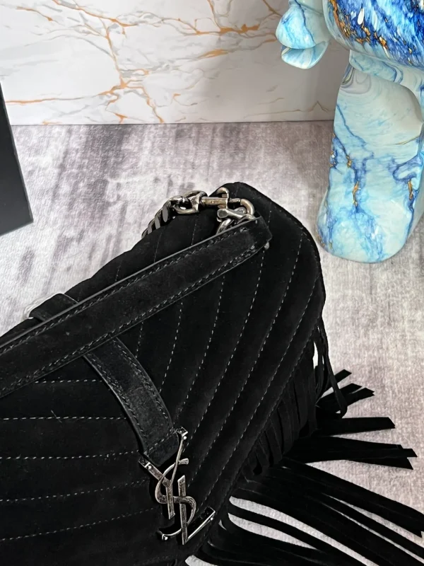 YSL College Medium Chain Bag In Light Suede With Fringes - Image 6