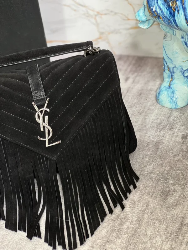 YSL College Medium Chain Bag In Light Suede With Fringes - Image 7