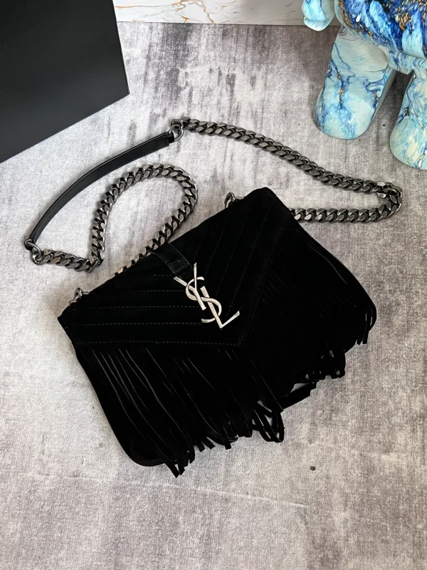 YSL College Medium Chain Bag In Light Suede With Fringes - Image 9