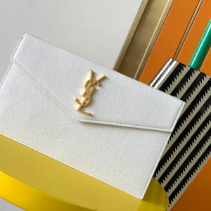 YSL Uptown Clutch Soft White Bag