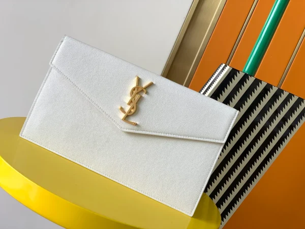 YSL Uptown Clutch Soft White Bag