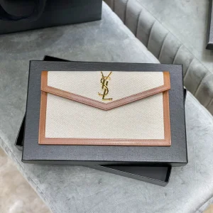 Yves Saint Laurent Saint Laurent Beige/Tan Medium Uptown Pouch Leather