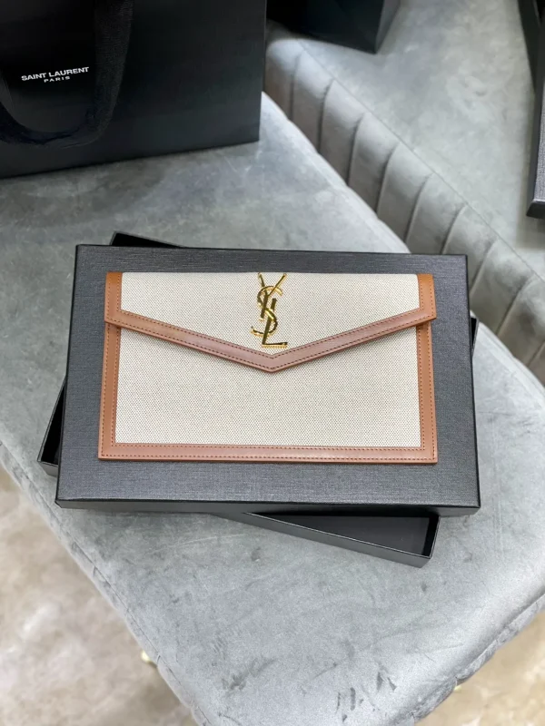 Yves Saint Laurent Saint Laurent Beige/Tan Medium Uptown Pouch Leather
