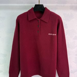 Miu Miu Polo-neck Intarsia Logo Sweater