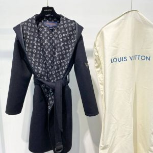 LOUIS VUITTON Hooded Wrap Coat Black White